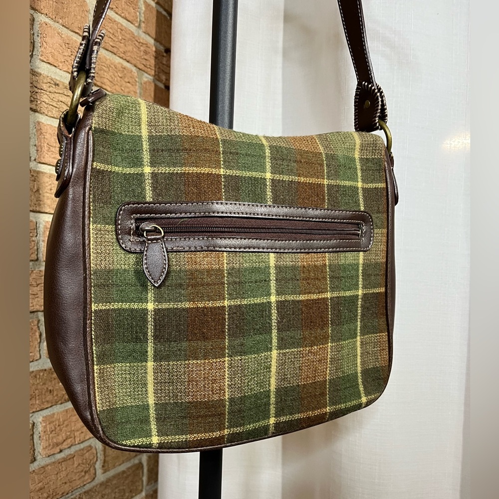 Dockers Brown and green plaid flannel and leather purse - Picture 2 of 12